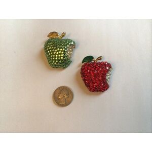 Cache Green and Red Apple Brooch Set